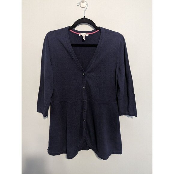 Isaac Mizrahi Live Essentials Open Front Knit Cardigan Sweaters Medium Navy Blue - Picture 2 of 7